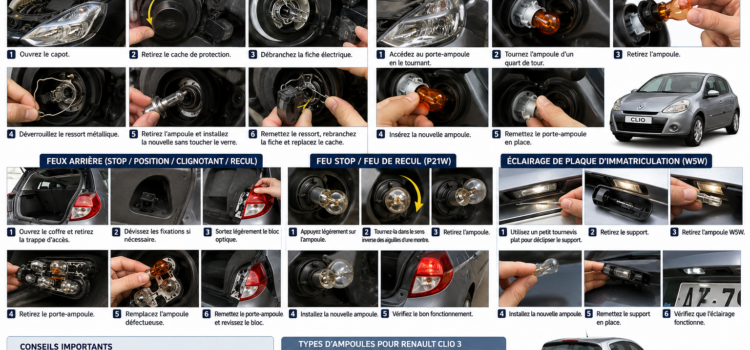 Comment changer une ampoule sur une Renault Clio 3 : guide complet pour tous les feux avant et arrière Comment changer une ampoule sur une Renault Clio 3 : guide complet pour tous les feux avant et arrière